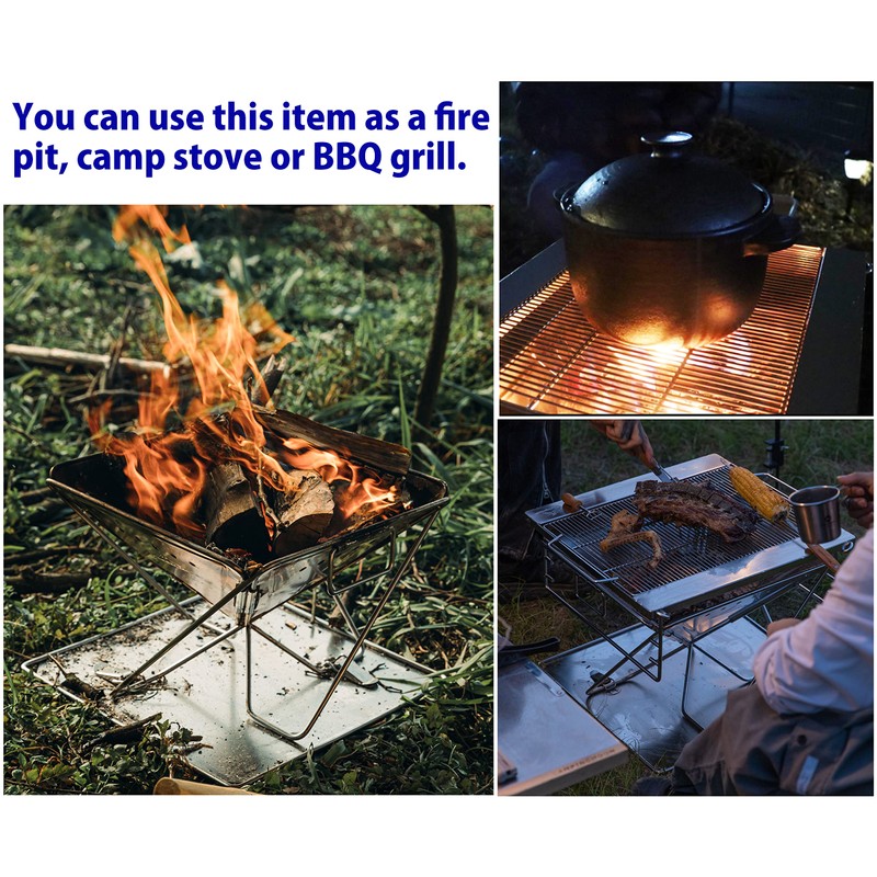 CAMPINGMOON 3-in-1 Portable Stainless Steel Wood Burning Grill and Fire