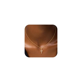 Fezodo Gold Cross Necklaces for Women, 14K Gold Plated Cross Pendant Necklace for Women Christian Religious Faith Jewelry Gifts for Mom Wife Friends