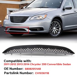 JX RACING Front Bumper Grille Compatible with 2011 2012 2013 2014 Chrysler 200 Convertible Sedan Lower Grill Assembly Bumper Cover Black ABS CH1036118 68082051AB