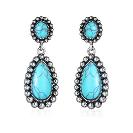 Turquoise Earrings for Women Boho Earrings for Women Western Jewelry Drop Dangle Earrings Retro Teardrop Turquoise Western Earrings Christmas Gifts Stocking Stuffers for Women