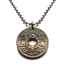 1928 France 25 Centimes French coin pendant Phrygian cap Paris Lyon Marseille Lille Toulouse Bordeaux Nantes Strasbourg Montpellier Rennes Reims Nice Avignon Le Havre Saint-Étienne Versailles n000626