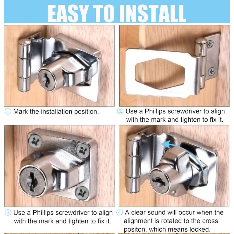 Litensh Rectangular Angle 90 Degree Hasp Lock with Key Equal