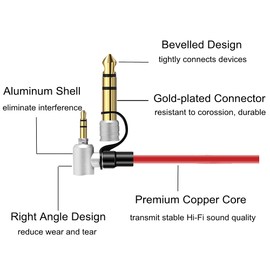 3.5mm to 3.5mm / 6.5mm Replacement Aux Auxiliary Audio Cable Headphone Extension Cord Compatible with Monster Beats Solo Pro Detox by Dr Dre Headphones