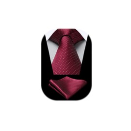 HISDERN Ties for Men Polka Dot Classic Handkerchief Formal Elegant Tie & Pocket Square Set for Wedding Party Business, Dark Red 3