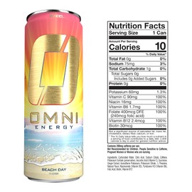 OMNI Energy Drink Beach Day 12 Oz (Pack of 12) | 200mg Caffeine, B Vitamins | Sugar-Free, Low Calorie, Energy Drink for All-Day Vitality