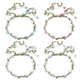 4pcs Flower Crown Headband,Festival Flower Headband,Flowers Crown Floral Garland,Floral Hair Wreath Garland,Flower Wreath Artificial Flowers Crown,Floral Headband,Flower Hair Band,Festival Accessories