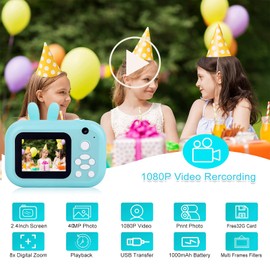 MINIBEAR Instant Print Camera for Kids with Print Paper, 40MP Zero Ink Digital Camera, Selfie Video Camcorder, 2.4 Inch Screen, 32GB TF Card (Blue, H5)