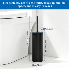 Heavy Duty Stainless Steel Toilet Brush Set with Holder(2 Brush Heads) – Rustproof Toilet Bowl Brush, Compact Cylinder Base, Extra Long Handle for Deep Cleaning, Black