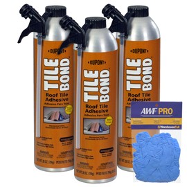 Tile Bond Roof Tile Adhesive 28oz with Reusable Straw and AWF PRO Gloves, Moisture Cured, Polyurethane, One Component, Minimal Expanding Foam Adhesive for Clay and Roof Tiles (Pack of 3)