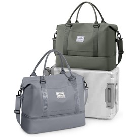 Travel Duffel Bag, 18x14x8 Inches Travel Bag Spirit with Shoes Compartment, Weekender Overnight Bag for Women with Trolley Sleeve, Carry On Bag for Airplanes Sport Tote Gym Bag SlateGrey