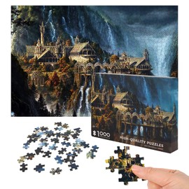Lord of The Rings 1000 Piece Puzzle for Adults - Waterfall Town Artwork Jigsaw Family Game