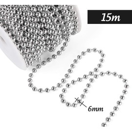 Anstore 15M Christmas Bead Chain, Christmas Bead Garlands for Christmas Decorations (Silver)