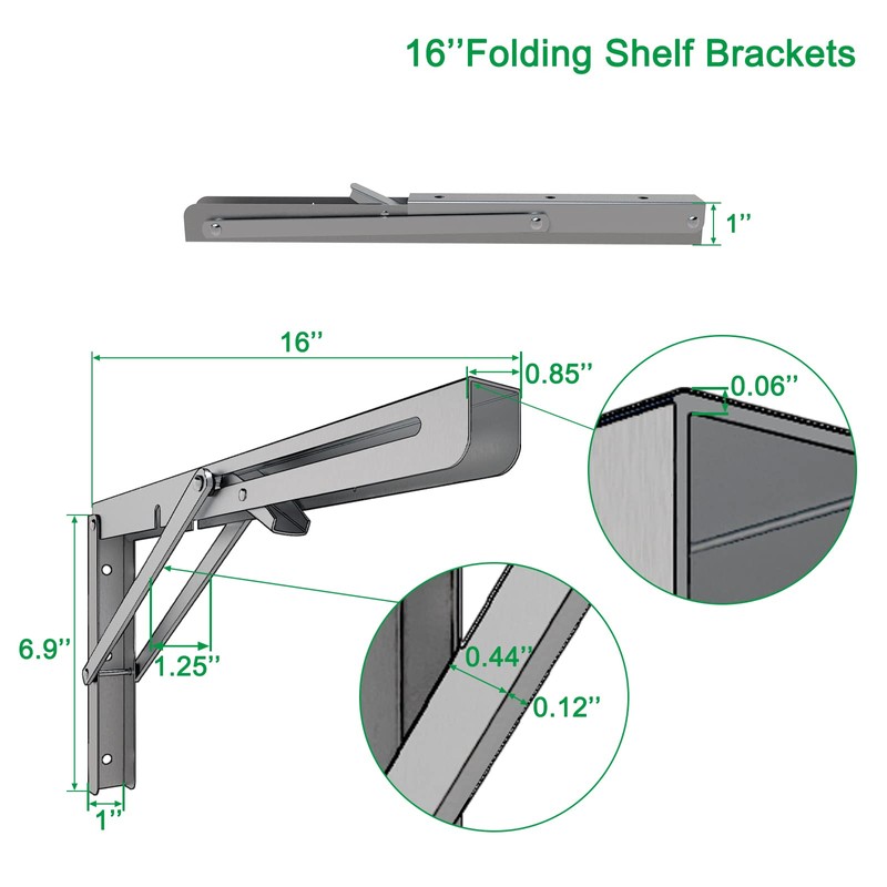 MySit 16" Folding Shelf Brackets 4 PCS, Max Load 550lb