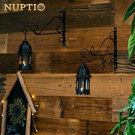 Nuptio - 6 unidades de portavelas colgantes para centros de mesa, farol hexagonal de cristal para velas estilo marroquí - Negro