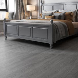 ZRJT Peel and Stick Floor Tile 11.8” x 590” Vinyl Flooring Roll Cover 48.4 Sq.Ft. Waterproof Scratch-Resistant DIY Self-Adhesive PVC Wood Flooring for Renter, Kitchen, Bathroom, RV, Grey