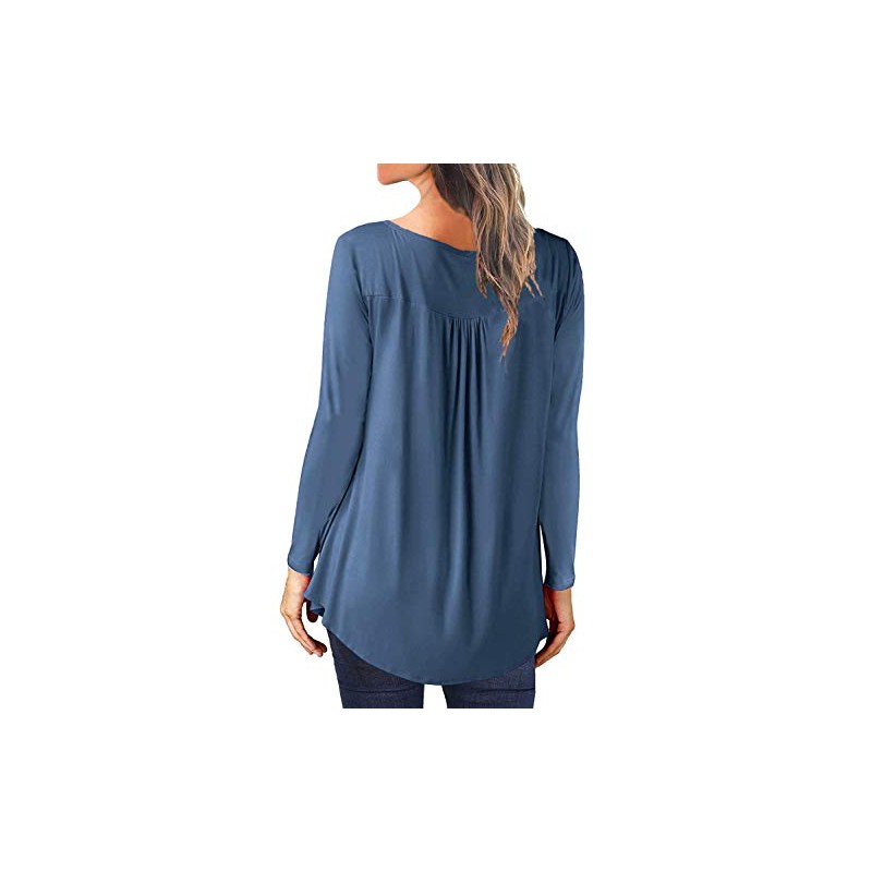 Ranphee Women's V-Neck Button Down Tunic Elegant Tops, L Blue