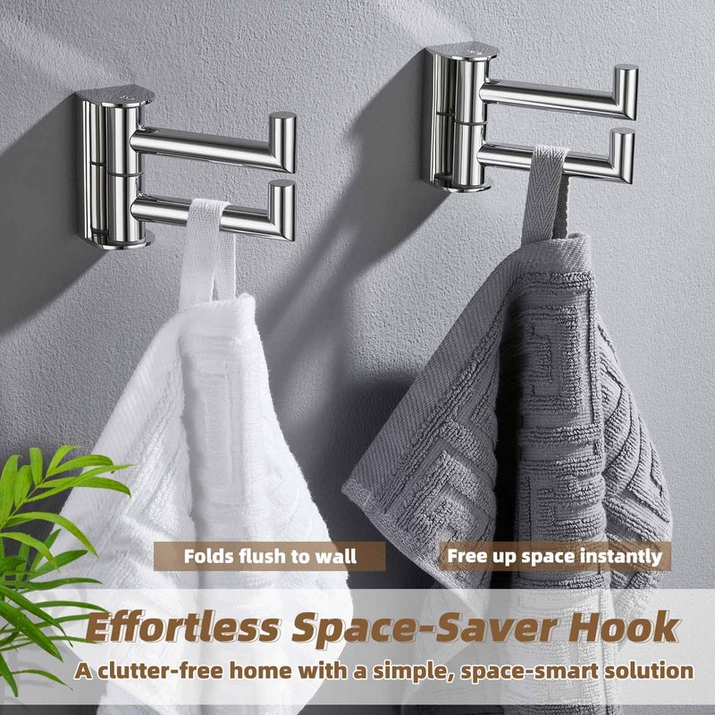 APLusee Swivel Towel Hook Polished Chrome 2 Pack, 304 Stainless