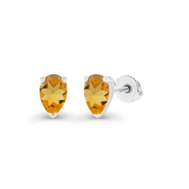 925 Sterling Silver 5x3mm Pear Cut Natural Citrine November Birthstone Screwback Stud Earrings