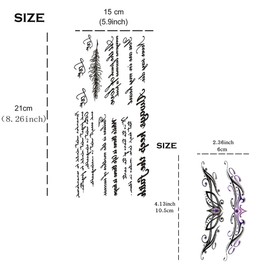 6 Sheets Black Temporary Tattoos Lettering Inspirational Sayings Tattoos