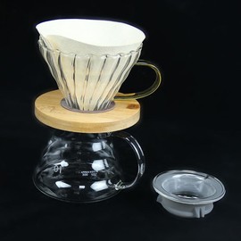 Jaugufiy Transparent Glass Coffee Dripper Coffee Filter Holder Coffee Filter Cone with Wooden Pad Coffee Funnel,Coffee Filter Holder with Handle