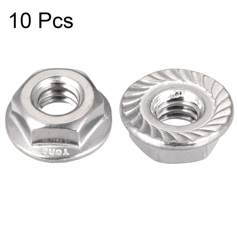TOP-VIGOR 1/4-20" Serrated Flange Hex Lock Nuts, 10Pcs 304 Stainless