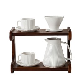 AYUCIA Pour Over Coffee Maker Set, 22OZ Ceramic Pour Over Coffee Dripper with Acacia Wood Stand and 5OZ Cups and Saucers Set of 2, Size 02