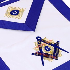 Masonichub Masonic Master Mason Apron 100% Lambskin White Leather Blue Lodge Apron Hand Embroidered Radiant G Square and Compass