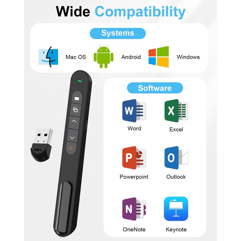 Presentation Clickers for powerpoint,Wireless Presenter with USB Receiver, Red Laser