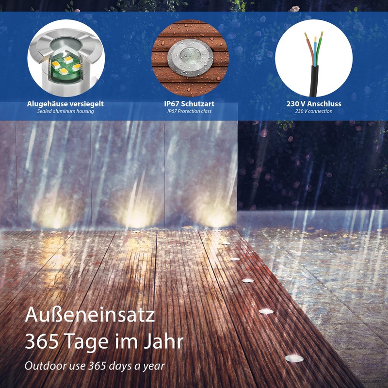 ledscom.de GLOX LED Recessed Floor Light for Outdoor Use, IP67,
