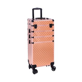 sheeroy 4 in 1 Rolling Makeup Case, Cosmetic Train Case Trolley Traveling Make Up Cart with Key Swivel Wheels for Makeup Artist, Hairstylists, Nail Tech Stylist - Rose Gold