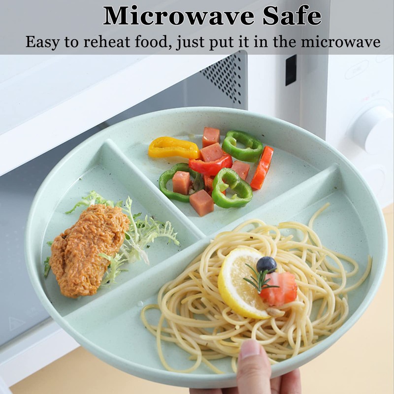 sukevitor Pack of 4 Divided Plates, Reusable Compartment Plates Three