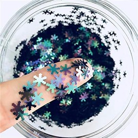 Snowflake Confetti Glitter Laser Sequins for DIY Crafts, Nail Art Decoration, Party Decoration - 6mm, 10g, Holographic Black