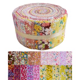 Jelly Roll Fabric - 20 Assorted Floral Prints, 100% Cotton Quilting Fabric, 40 Pre-Cut Strips (2.5 x 44 Inch) for Quilting, Sewing, and DIY Projects-Warm Colours Floral