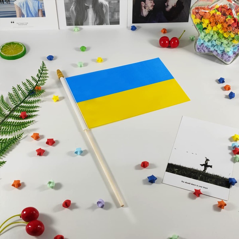 QQSD Ukraine Small Flag Ukrainian Stick Mini Hand Held Flags