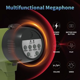 Flydot Megaphone with Speaker Microphone Siren and 240-Second Bulhorn Recording Includes Volume Control for Outdoor Events and Crowd Management Army Green