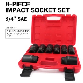 TONYNOL 3/4 Inch Drive Deep Impact Socket Set,6-Point,SAE(1"to 1-1/2"),8 Pcs,Cr-Mo.Heavy Duty Impact Socket Set.