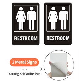 Restroom Sign, (2 Pack) Self-adhesive Bathroom Signs for Home, Aluminum Restroom Signs for Business, Unisex Bathroom Sign for Door and Wall, Rust free for Offices and Restaurants (6 x 4 inches, Black)
