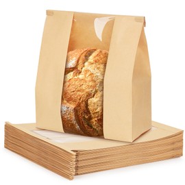 Foranda 50 Pack Paper Bread Bags for Homemade Bread, 7x3×11 Inches Resealable Tin Tie Tab Bakery Bags with Window for Round Sourdough, Cookies, Loaves, Bagels