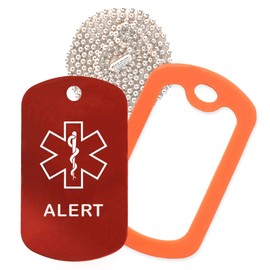 Alert Medical Alert ID Necklace with Red Tag, Orange Silencer, and 30'' USA Chain - 154 Color Choices