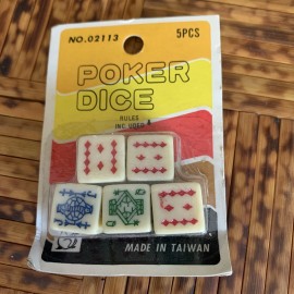 Vintage Set of 5 Poker Dice Made in Taiwan Playing Card Design 1986