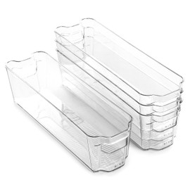 BINO | Stackable Storage Bins, Small - 4 Pack | The Stacker Collection | Clear Plastic Storage Bins | Organization and Storage Containers for Pantry & Fridge | Multi-Use Organizer Bins | BPA-Free