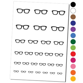 Thick Framed Glasses Geek Hipster Temporary Tattoo Water Resistant Fake Body Art Set Collection - Light Blue (One Sheet)