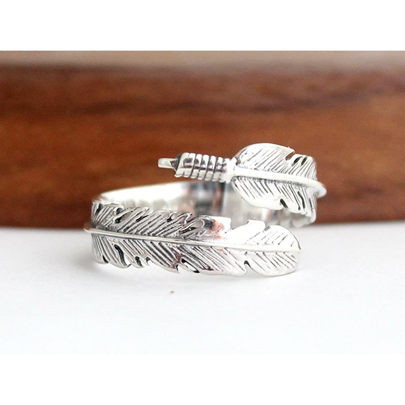 COSUMOSU 925 Sterling Silver Feather open Ring with box