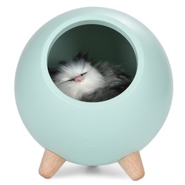 Mini Cute Kitten House Desktop LED Night Light Lamp Stepless Dimming 1.2W with Battery(green)