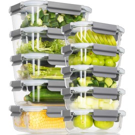 AILTEC 10 Pack Glass Meal Prep Containers, Glass Food Storage Containers with Lids Airtight, Glass Storage Container Set with Lid for Food, Bpa-free, Leak-proof, Microwave Oven Freezer Dishwasher Safe