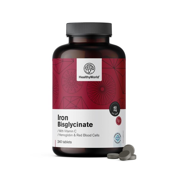 HealthyWorld® Iron Bisglycinate 40 mg - With Vitamin C -