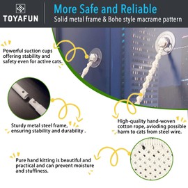 TOYAFUN Cat Window Perch for Indoor Cats - Breathable Cat Window Hammock with 4 Strong Suction Cups - Boho Cat Window Bed with Solid Metal Frame for Cats & Kittens Inside - Maximum Hold Up to 40lbs