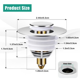 Diboniur Upgraded Bathroom Sink Plug, Universal Pop Up Bidet Plug, Metal Drain Plug for Bathtub, Kitchen, Sink (Drain Hole Opening 32-42 mm)