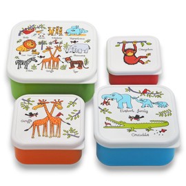 Tyrrell Katz Kids Snack Boxes with Jungle Print - Children's 4 Piece Set - Freezer Safe Square Food Storage Containers