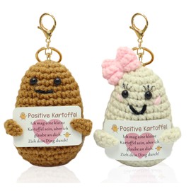 RISAKOGO Positive Potato, Pack of 2, Funny Knitted Potato with Key Ring, Gifts for Girlfriend, Positive Potato for Couples, Parents, Boyfriend, Anniversary and Birthday, Valentine's Day Gift
